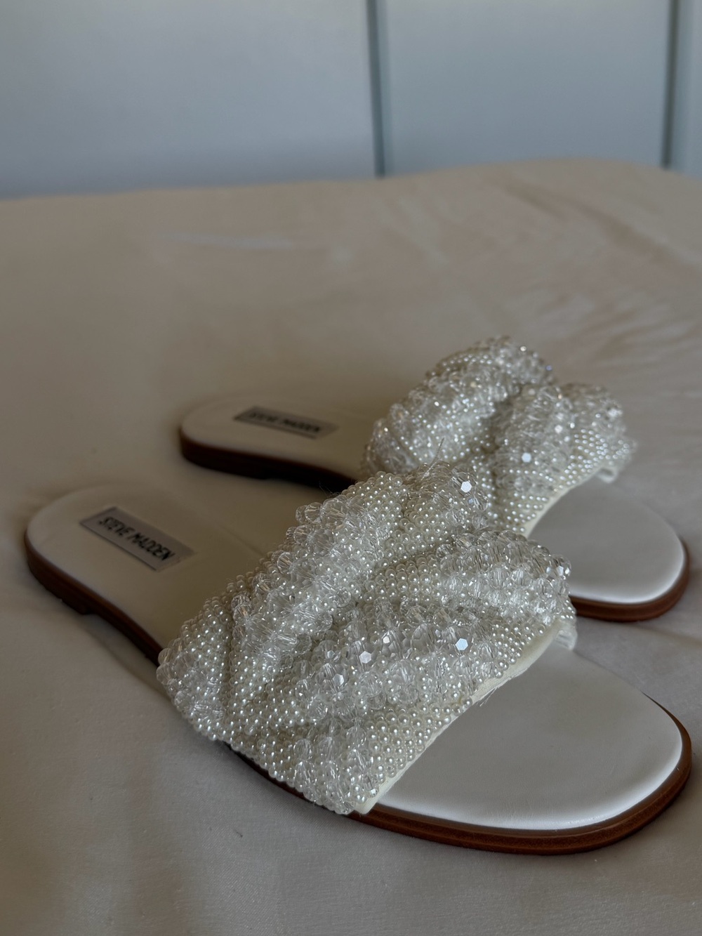 Steve Madden Ivory Beaded Slide Sandals